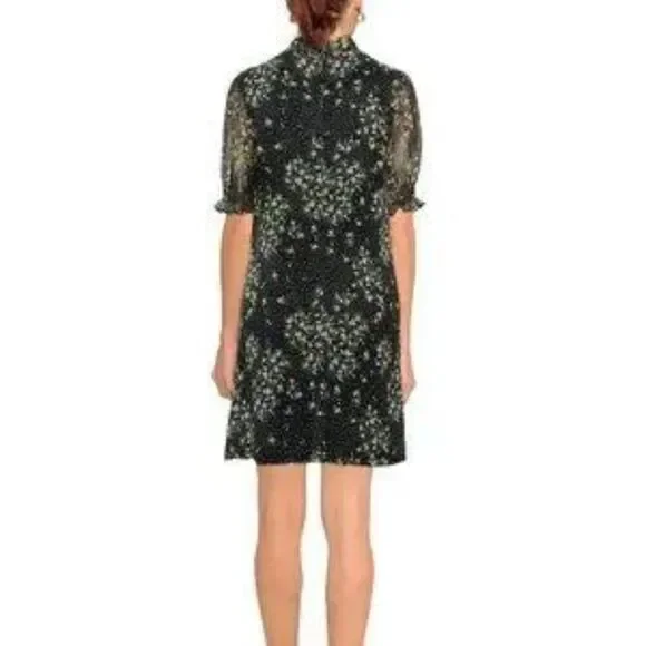 DKNY Floral-Print Tie-Neck Shift Dress Black Multi Size 14 - Picture 2 of 9